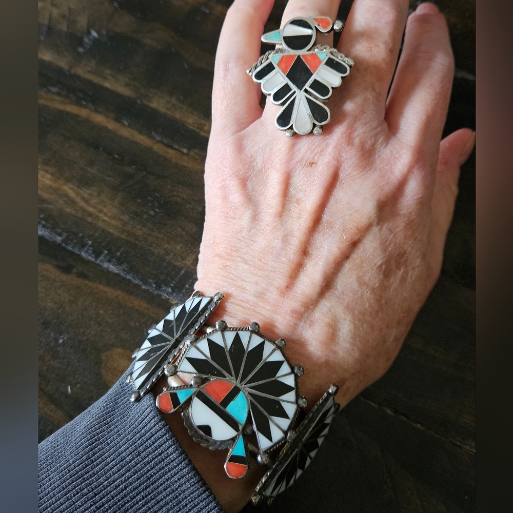 Vintage Zuni Sun God Warrior Cuff Bracelet